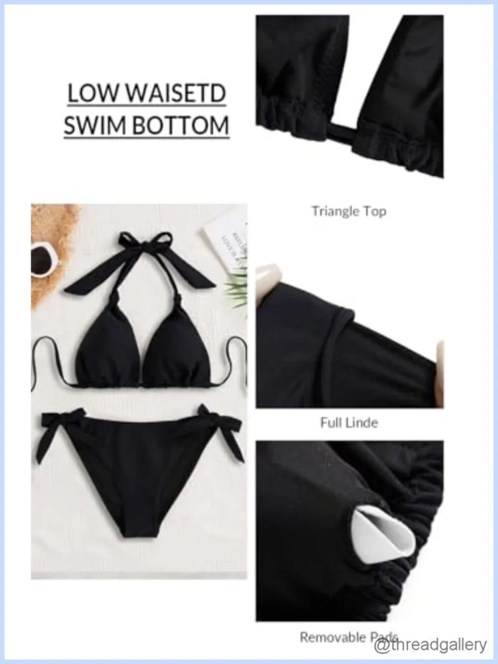 Halter Triangle Bikini Set Low Rise Two Piece Swimsuit Removable Pads